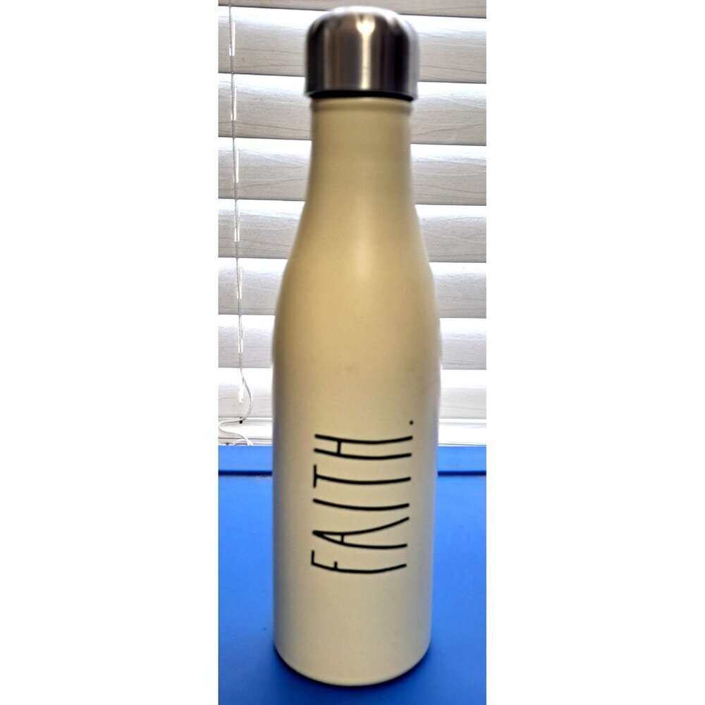 Rae Dunn Beige Metal Lined Travel Water Bottle "Faith" Holds 16 oz.